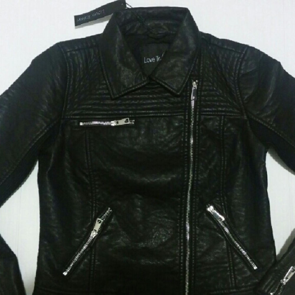 Faux Fur Collar Faux Leather Moto Jacket